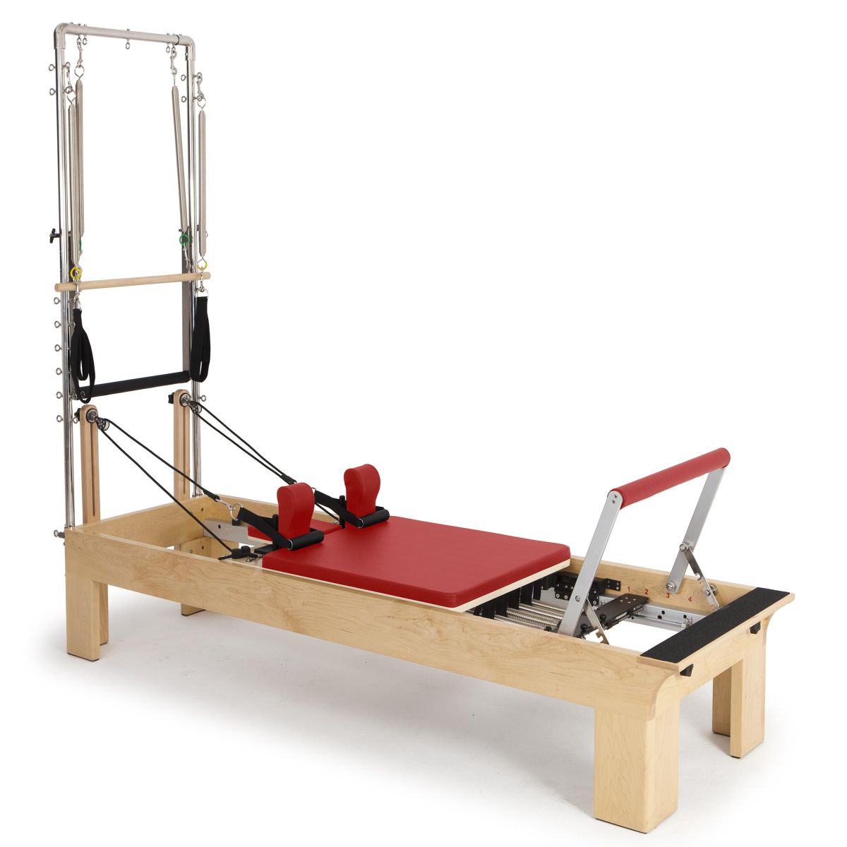 Elina Pilates Wooden Physio Reformer With Tower__Red